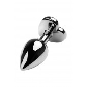 Серебристая коническая анальная пробка с красным кристаллом-сердечком - 7 см. - ToyFa - купить с доставкой в Йошкар-Оле