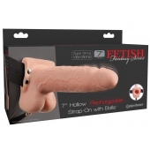 Телесный перезаряжаемый вибрострапон 7  Hollow Rechargeable Strap-on with Balls - 20,3 см. - Pipedream - купить с доставкой в Йошкар-Оле