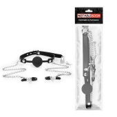 Черный кляп-шарик с зажимами на соски на металлической цепочке - Notabu - купить с доставкой в Йошкар-Оле