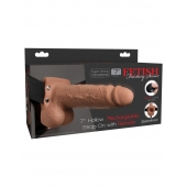 Кофейный перезаряжаемый вибрострапон 7  Hollow Rechargeable Strap-on with Balls - 20,3 см. - Pipedream - купить с доставкой в Йошкар-Оле