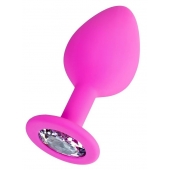 Розовая анальная втулка Brilliant с прозрачным кристаллом - 8 см. - ToyFa - купить с доставкой в Йошкар-Оле