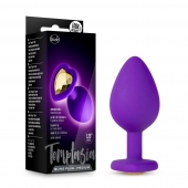 Фиолетовая анальная пробка Bling Plug Medium с золотистым стразом - 8,3 см. - Blush Novelties - купить с доставкой в Йошкар-Оле