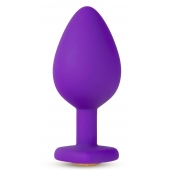 Фиолетовая анальная пробка Bling Plug Medium с золотистым стразом - 8,3 см. - Blush Novelties - купить с доставкой в Йошкар-Оле