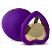 Фиолетовая анальная пробка Bling Plug Large с золотистым стразом - 9,5 см. - Blush Novelties - купить с доставкой в Йошкар-Оле