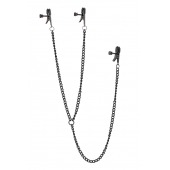 Черные зажимы на соски и клитор на цепочке DELUXE NIPPLE   CLIT CLAMPS - Dream Toys - купить с доставкой в Йошкар-Оле