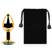 Золотистая анальная пробка с голубым стразом - 7,2 см. - Anal Jewelry Plug - купить с доставкой в Йошкар-Оле