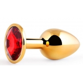 Золотистая анальная пробка с красным стразом - 7,2 см. - Anal Jewelry Plug - купить с доставкой в Йошкар-Оле