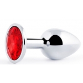 Серебристая анальная пробка с красным стразом - 7,2 см. - Anal Jewelry Plug - купить с доставкой в Йошкар-Оле