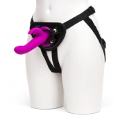Лиловый страпон Rechargeable Vibrating Strap-On Harness Set - 17,6 см. - Happy Rabbit - купить с доставкой в Йошкар-Оле