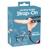 Телесный двойной вибрострапон с вибрацией Vibrating Double Strap-On - 15 см. - Orion - купить с доставкой в Йошкар-Оле