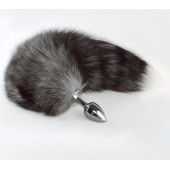 Серебристая анальная пробка с серым хвостиком - Sitabella - купить с доставкой в Йошкар-Оле