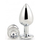 Серебристая анальная втулка с прозрачным кристаллом - 7,1 см. - Dream Toys - купить с доставкой в Йошкар-Оле