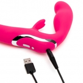 Ярко-розовый безремневой страпон Rechargeable Vibrating Strapless Strap-On - Happy Rabbit - купить с доставкой в Йошкар-Оле