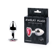 Серебристая анальная пробка с малиновым кристаллом-сердечком - 7 см. - Anal Jewelry Plug - купить с доставкой в Йошкар-Оле