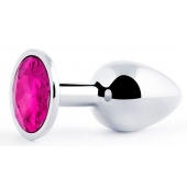 Серебристая анальная пробка с малиновым кристаллом - 7,2 см. - Anal Jewelry Plug - купить с доставкой в Йошкар-Оле