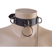 Черный кожаный ошейник Big Ring - Sitabella - купить с доставкой в Йошкар-Оле