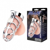 Серебристая металлическая клетка для члена с замком Enslave Cock Cage - BlueLine - купить с доставкой в Йошкар-Оле