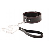 Черный широкий ошейник с красной строчкой и поводком - Crazy Handmade - купить с доставкой в Йошкар-Оле