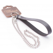 Серебристый металлический поводок с кожаной черной ручкой - 80 см. - Crazy Handmade - купить с доставкой в Йошкар-Оле