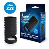 Черная открытая насадка на пенис с кольцом для мошонки XXL-size - 9,4 см. - Sex Expert - в Йошкар-Оле купить с доставкой