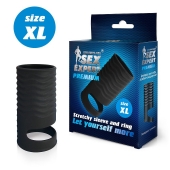Черная открытая насадка на пенис с кольцом для мошонки XL-size - 8,9 см. - Sex Expert - в Йошкар-Оле купить с доставкой
