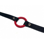 Красный кляп-кольцо на черных кожаных ремешках - БДСМ Арсенал - купить с доставкой в Йошкар-Оле