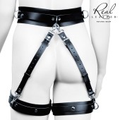 Черный кожаный пояс с гартерами - S-M - Notabu - купить с доставкой в Йошкар-Оле