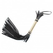 Чёрная кожаная плетка с золотистой рукоятью - 50 см. - БДСМ Арсенал - купить с доставкой в Йошкар-Оле