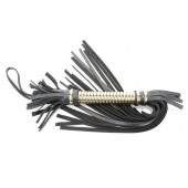 Чёрная кожаная плетка с золотистой рукоятью - 50 см. - БДСМ Арсенал - купить с доставкой в Йошкар-Оле