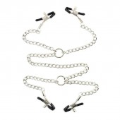 Серебристые зажимы для сосков и половых губ на тонкой цепочке - Notabu - купить с доставкой в Йошкар-Оле