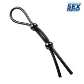 Черное силиконовое лассо с двумя шариками для утяжки - Sex Expert - в Йошкар-Оле купить с доставкой