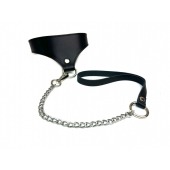 Черный кожаный ошейник Black Phoenix с поводком - БДСМ Арсенал - купить с доставкой в Йошкар-Оле
