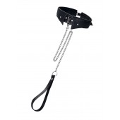 Черный кожаный ошейник-воротник с поводком - Pecado - купить с доставкой в Йошкар-Оле