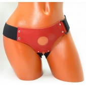 Красные кожаные трусики для страпона - БДСМ Арсенал - купить с доставкой в Йошкар-Оле