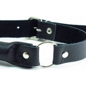 Черный кожаный кляп-трензель на кольцах - БДСМ Арсенал - купить с доставкой в Йошкар-Оле