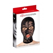 Черная кружевная маска на голову с отверстиями для глаз и рта - Fetish Tentation - купить с доставкой в Йошкар-Оле