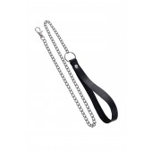 Поводок с ручкой из черной натуральной кожи и карабином для ошейника - Pecado - купить с доставкой в Йошкар-Оле