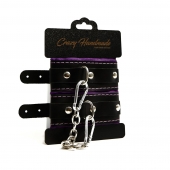 Черно-фиолетовые скругленные наручники с мягкой подкладкой - Crazy Handmade - купить с доставкой в Йошкар-Оле