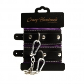 Черно-фиолетовые скругленные наручники с мягкой подкладкой - Crazy Handmade - купить с доставкой в Йошкар-Оле