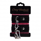 Черно-розовые скругленные наручники с мягкой подкладкой - Crazy Handmade - купить с доставкой в Йошкар-Оле