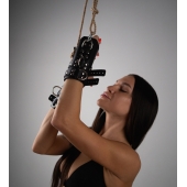 Черные высокие кожаные наручники для подвешивания - Crazy Handmade - купить с доставкой в Йошкар-Оле