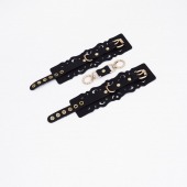 Черные кожаные наручники с узорами и золотистой фурнитурой - Crazy Handmade - купить с доставкой в Йошкар-Оле