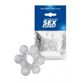 Прозрачное эластичное эрекционное кольцо с 6 шариками - Sex Expert - в Йошкар-Оле купить с доставкой