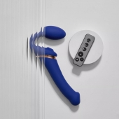 Синий безремневой страпон Multi Orgasm Bendable Strap-On size L с клиторальной стимуляцией - Strap-on-me - купить с доставкой в Йошкар-Оле