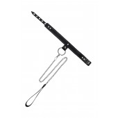 Черный узкий однослойный ошейник с серебристым поводком-цепочкой - Pecado - купить с доставкой в Йошкар-Оле