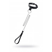 Черный узкий однослойный ошейник с серебристым поводком-цепочкой - Pecado - купить с доставкой в Йошкар-Оле