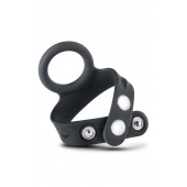 Черное эрекционное кольцо с подхватом мошонки на кнопках VS6 - Blush Novelties - в Йошкар-Оле купить с доставкой