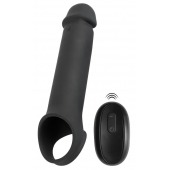 Черная вибронасадка для пениса с хомутом для мошонки и пультом ДУ Remote Controlled Penis Extension - Orion - в Йошкар-Оле купить с доставкой