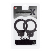 Чёрные наручники из листового металла в комплекте с веревкой BONDX METAL CUFFS LOVE ROPE SET - Dream Toys - купить с доставкой в Йошкар-Оле