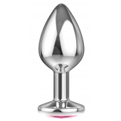 Большая серебристая анальная пробка Diamond Pink Sparkle Large с розовым кристаллом - 8 см. - Lola Games - купить с доставкой в Йошкар-Оле